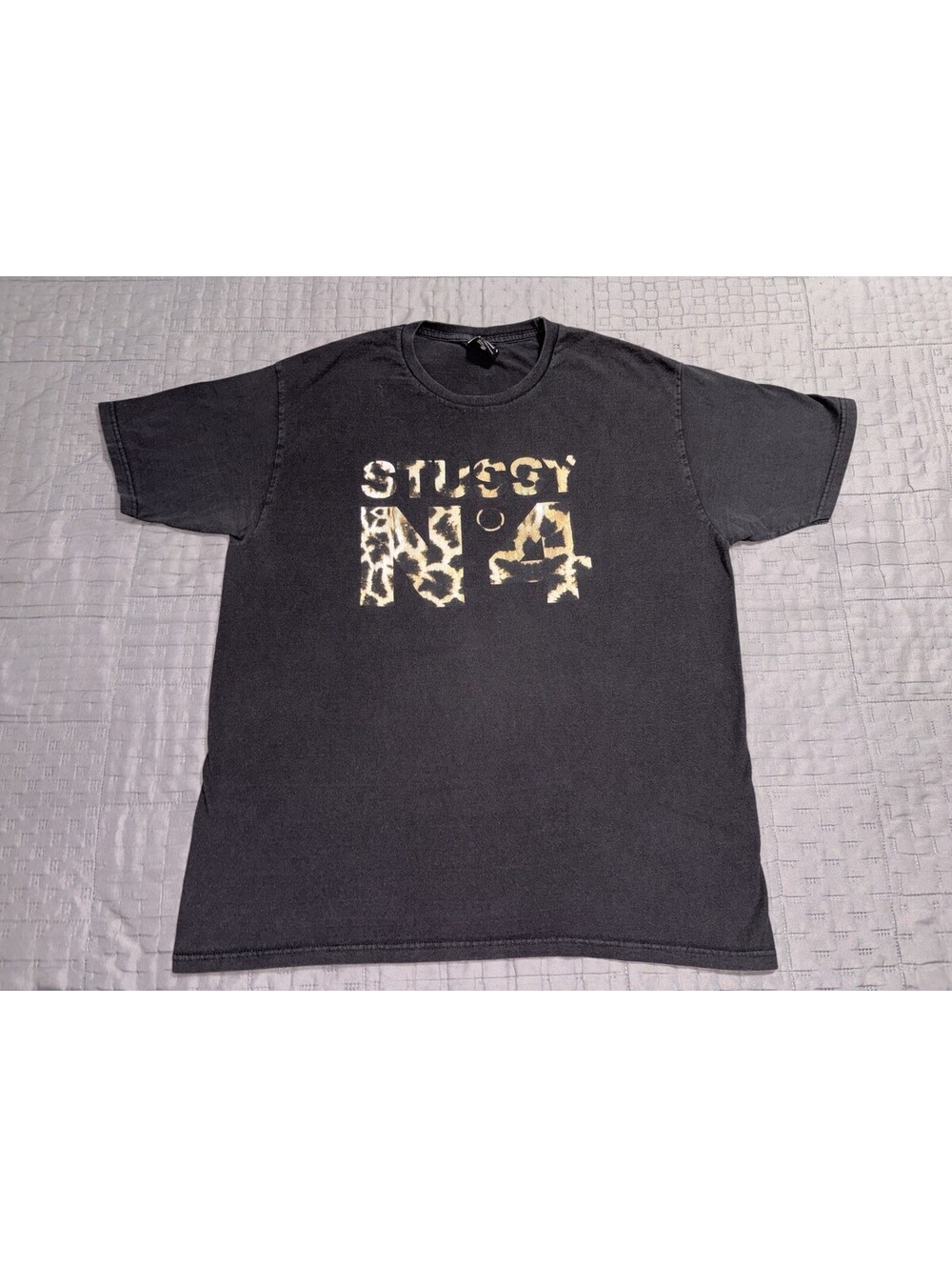 Stussy No. 4 Leopard Print T Shirt Mens Large Black Made Mexico Streetwear